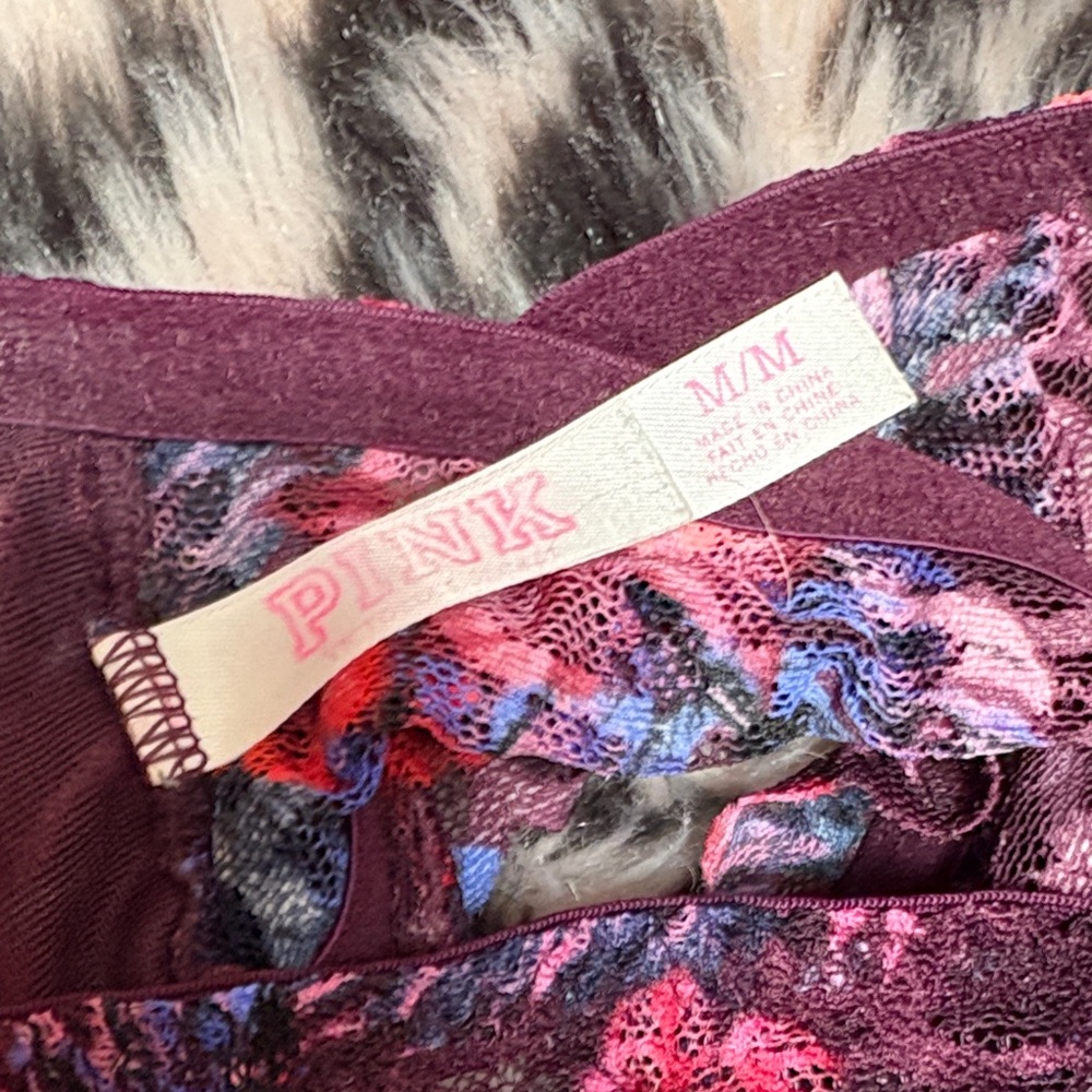 PINK Victoria's Secret Purple Blue and Pink Floral Lace Bralette w/ Mesh - Picture 2 of 10
